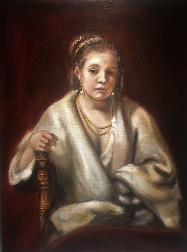 Portrait Of Hendrikje Stoffels D'après Rembrandt Huile Sur Panneau De Bois Marouflé 24'' X 31.5" (Disponible/Available 1,680 $ Can.)